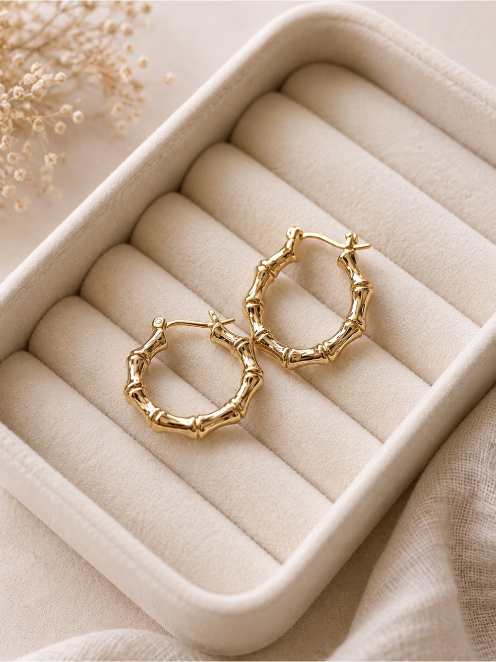 Gold Bamboo-Style Hoops – Women Jewelry